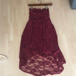 High-low maroon lace dress